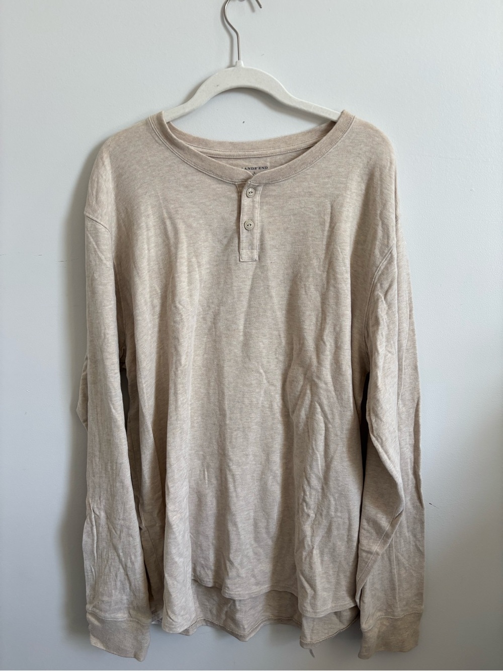 Lands' End Beige Thick Long-Sleeve Henley